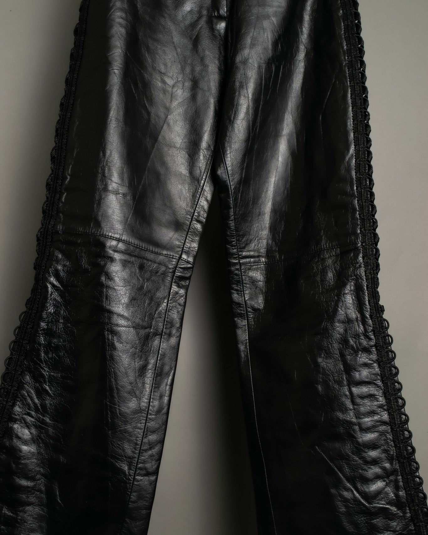 Beautiful Silhouette Lace-Up Leather Pants