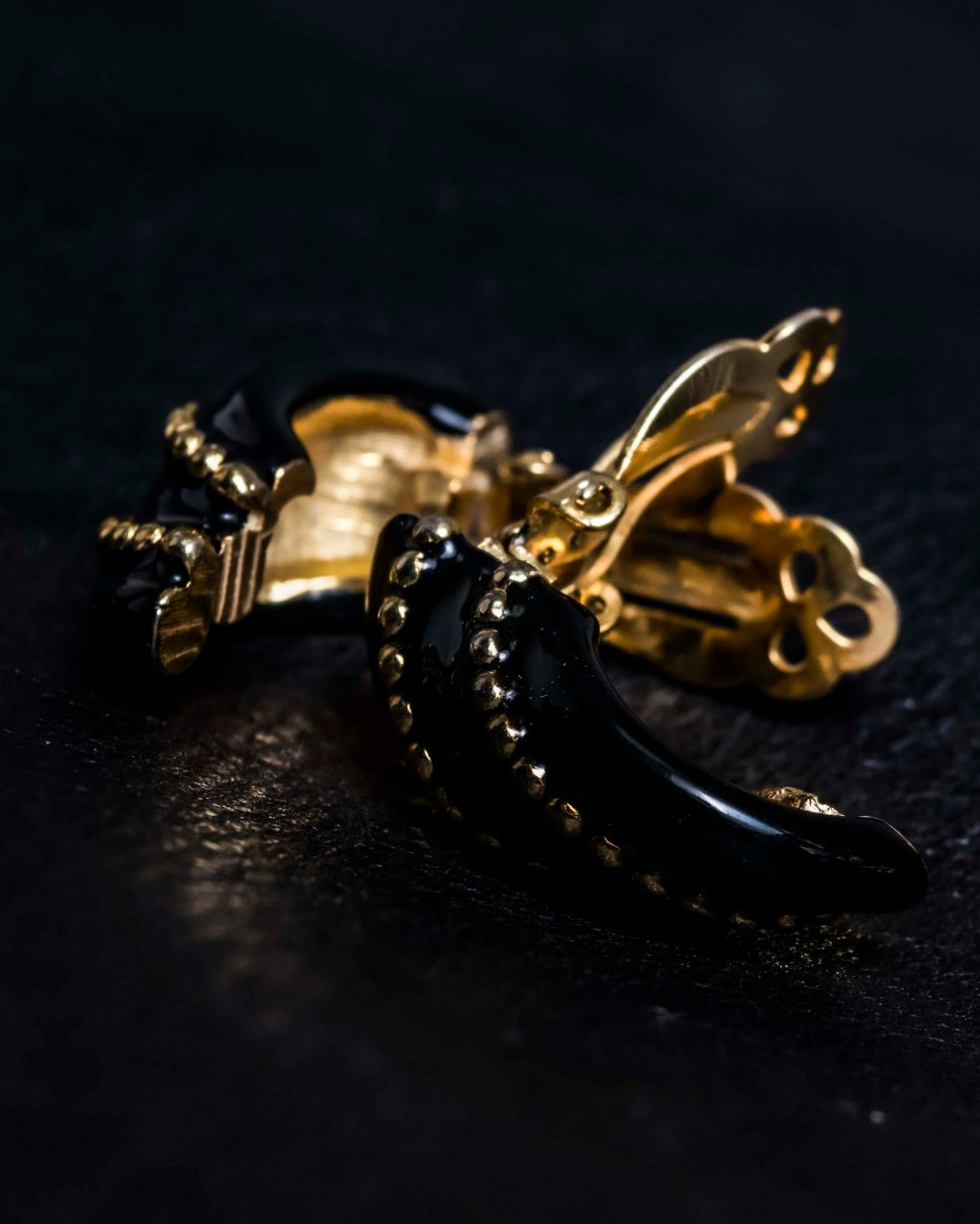 Black Twist Gold Stud Earrings