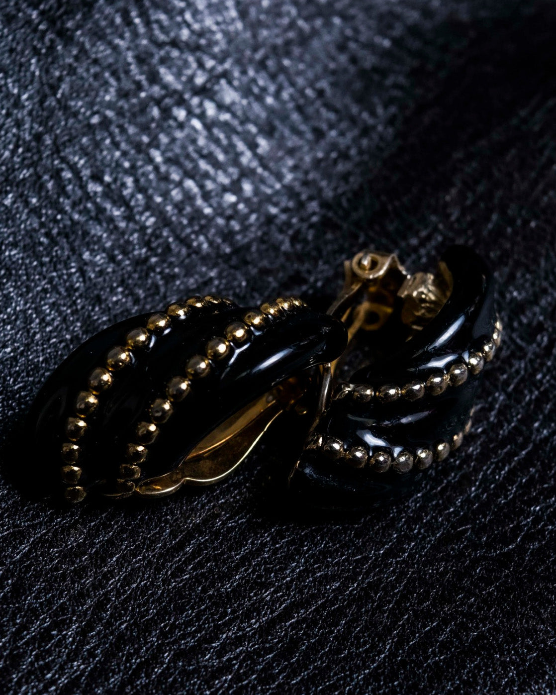 Black Twist Gold Stud Earrings