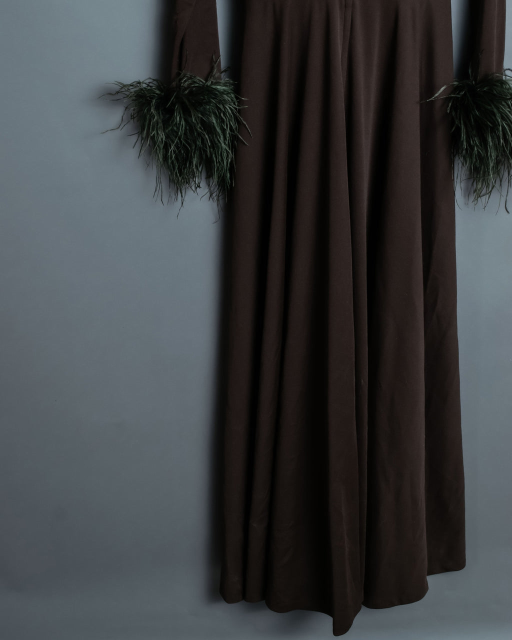 Vintage Beautiful Gathered Design Fur Sleeve Dress