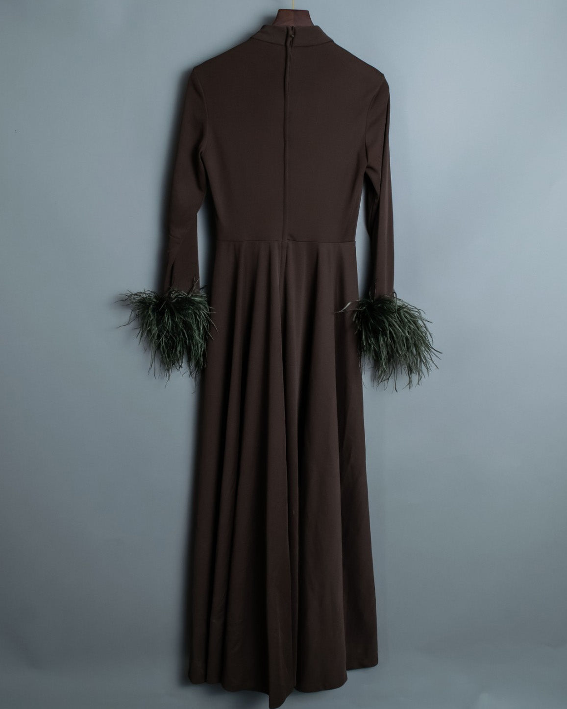 Vintage Beautiful Gathered Design Fur Sleeve Dress