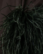 Vintage Beautiful Gathered Design Fur Sleeve Dress