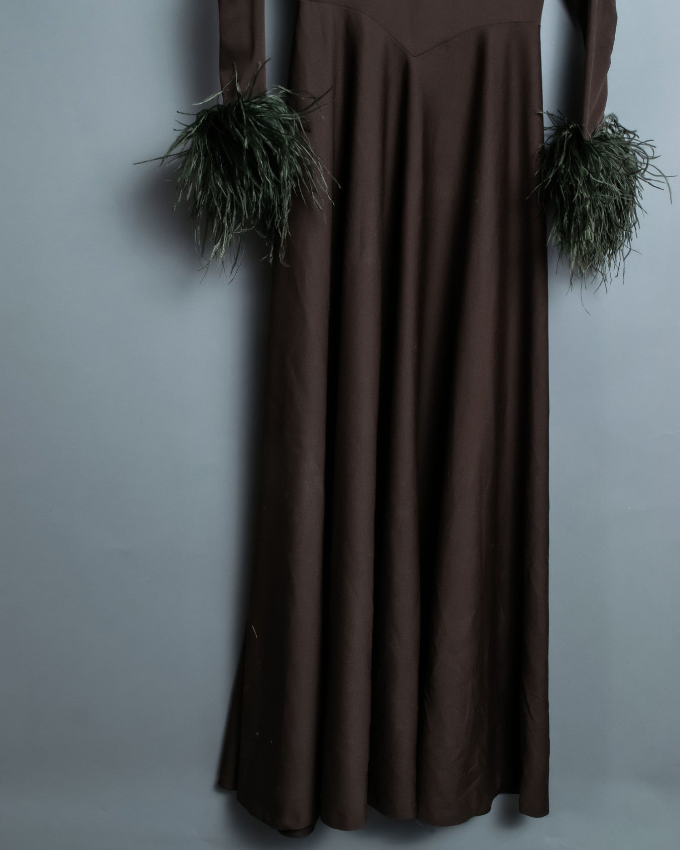 Vintage Beautiful Gathered Design Fur Sleeve Dress