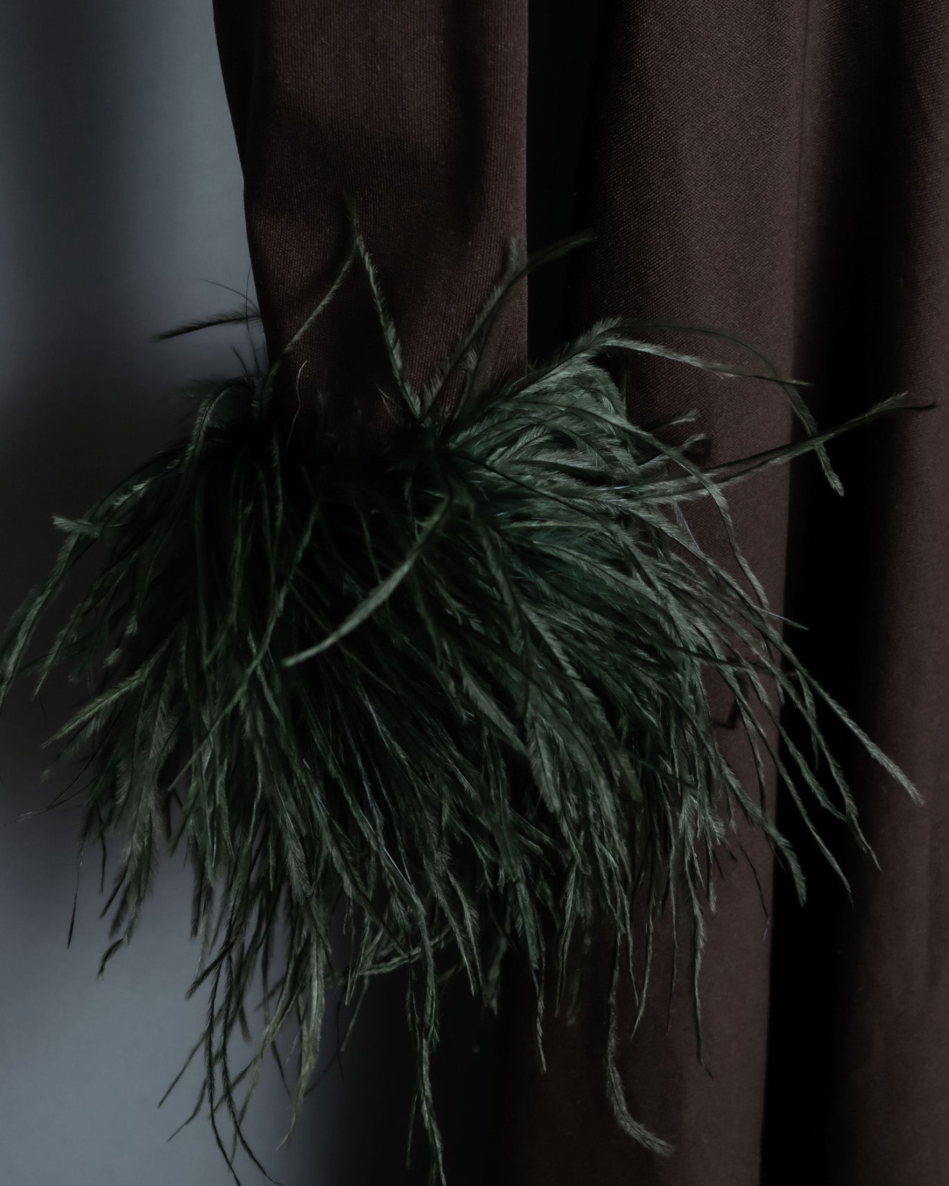 Vintage Beautiful Gathered Design Fur Sleeve Dress