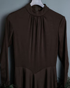 Vintage Beautiful Gathered Design Fur Sleeve Dress