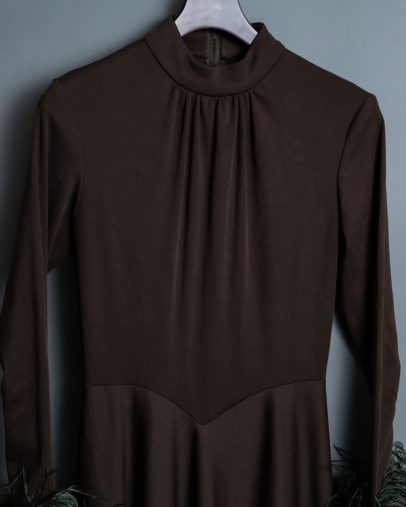 Vintage Beautiful Gathered Design Fur Sleeve Dress