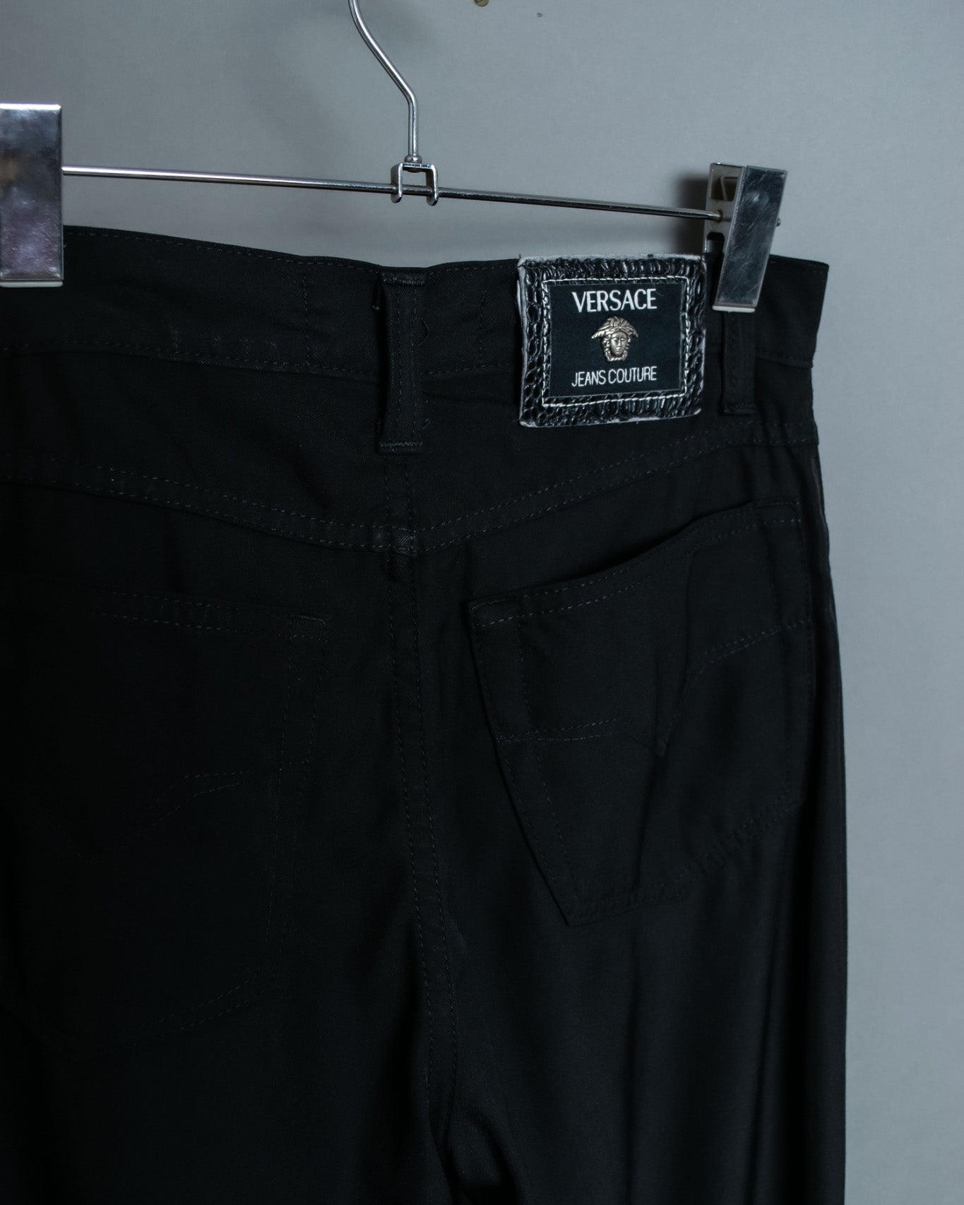 "VERSACE" Leather Patch Beautiful Silhouette Pants