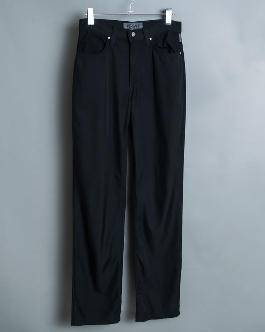 "VERSACE" Leather Patch Beautiful Silhouette Pants