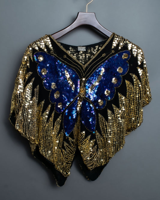 70's Blue Butterfly Sequin Vintage Vest