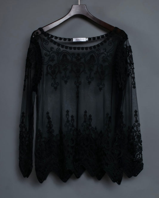 Sheer Black Embroidered Top